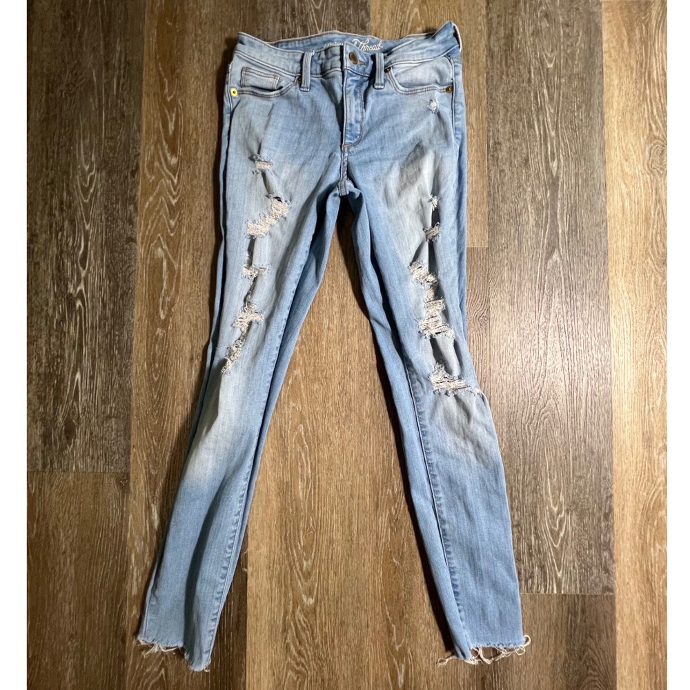 Universal Thread Jeans Women 0/25R Blue Distressed Raw Hem Skinny Denim